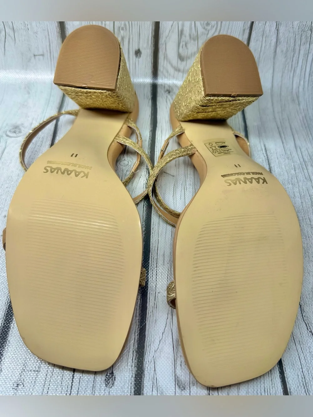 BRAND NEW Womens 11 Kaanas Bali Braided Yute Gold Beige slip on Heels